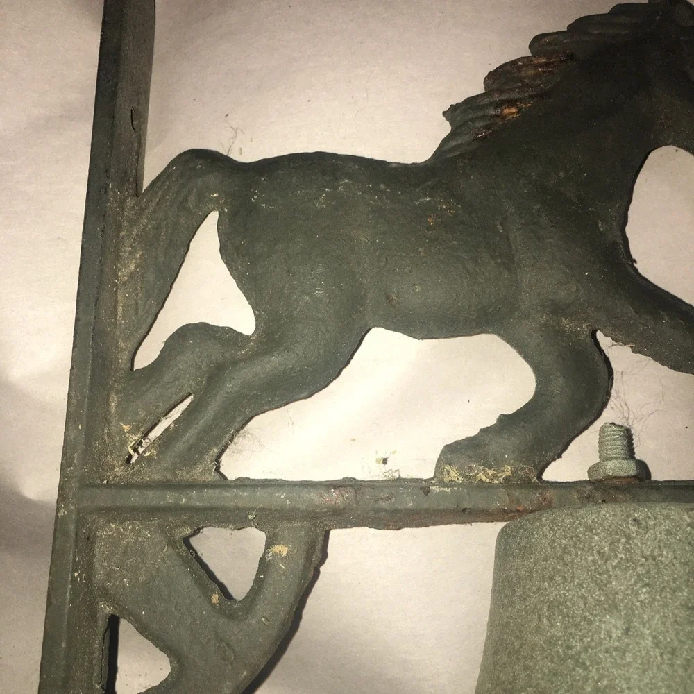 VINTAGE CAST IRON DOOR BELL WITH HORSE WALL MOUNT METAL Patina Needs String